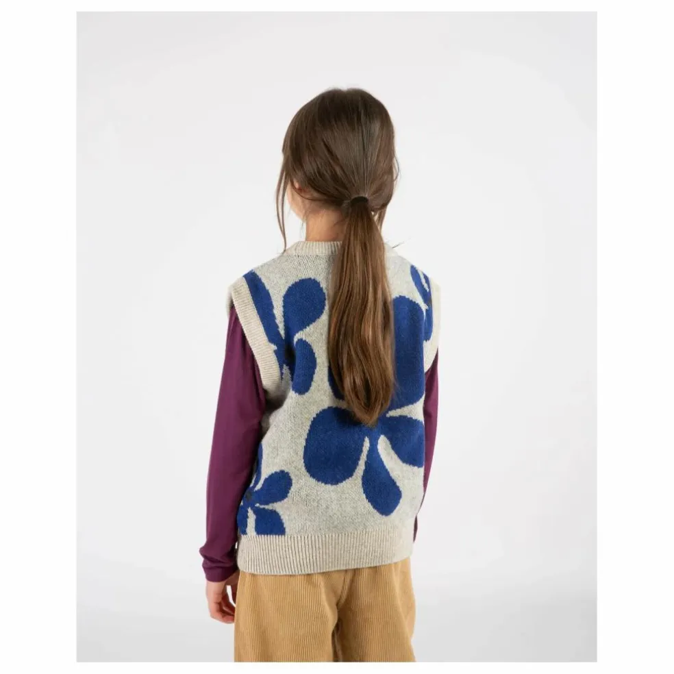 Pull Sans Manches Fleurs Laine | Gris