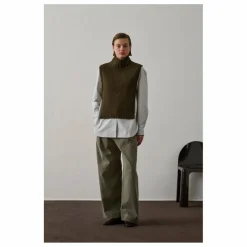 Pull Sans Manches Or Laine Vierge | Vert kaki chiné