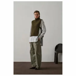 Pull Sans Manches Or Laine Vierge | Vert kaki chiné