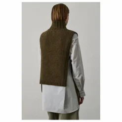 Pull Sans Manches Or Laine Vierge | Vert kaki chiné
