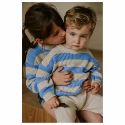 Pull Stripes Coton Bio | Bleu ciel