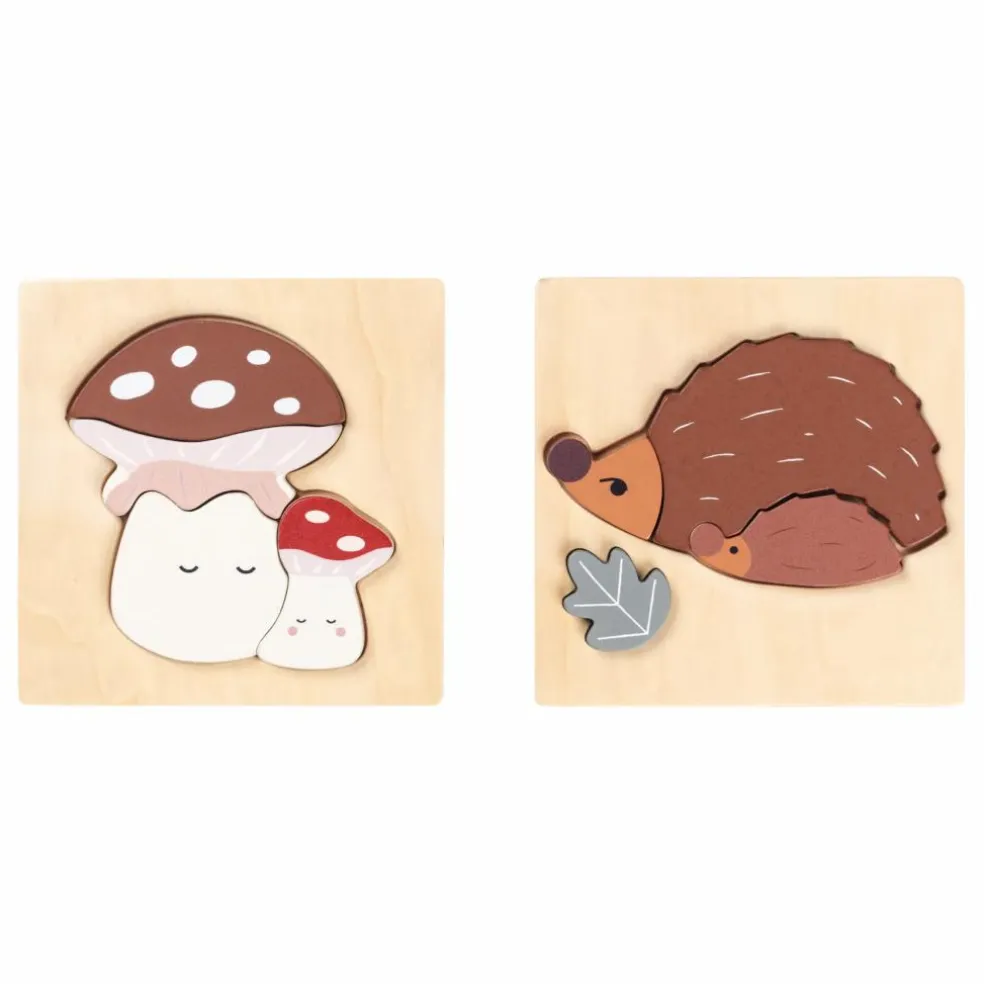 Puzzles en bois Hérisson et champignon - Set de 2