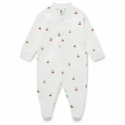 Pyjama avec pieds Cerises Coton Bio | Blanc