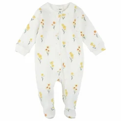 Pyjama Avec Pieds Côtelé Jonquilles Coton Bio | Ivoire