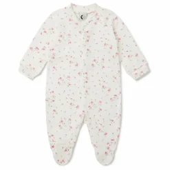 Pyjama avec pieds Fleuri Coton Bio | Blanc