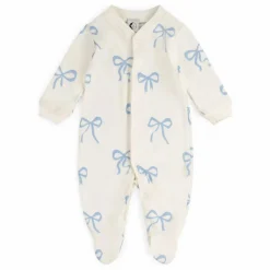Pyjama avec pieds Nœuds Coton Bio | Ecru