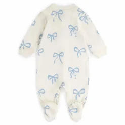 Pyjama avec pieds Nœuds Coton Bio | Ecru