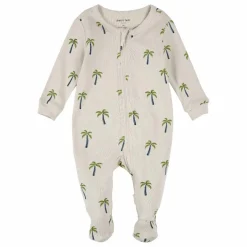 Pyjama Avec Pieds Palmiers Coton Bio | Beige