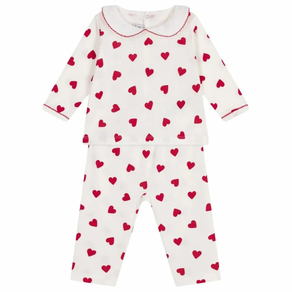 Pyjama Col Cœurs Coton Bio | Blanc