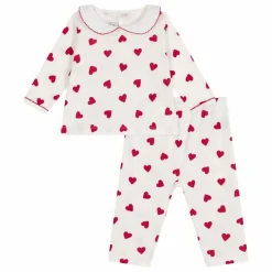 Pyjama Col Cœurs Coton Bio | Blanc