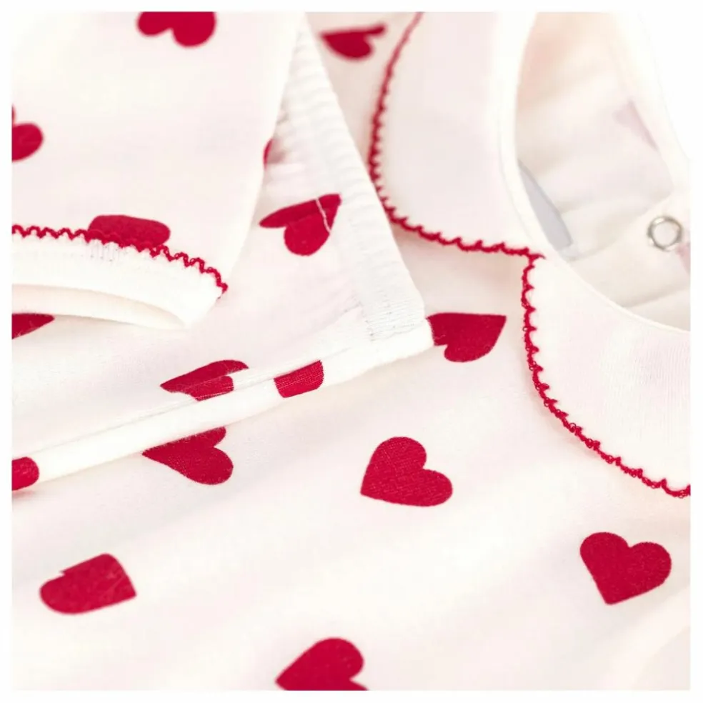 Pyjama Col Cœurs Coton Bio | Blanc