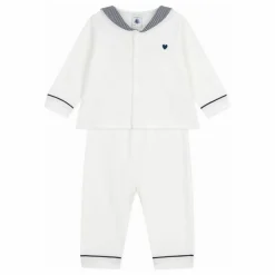 Pyjama Col Rayé Coton Bio | Blanc