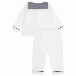Pyjama Col Rayé Coton Bio | Blanc