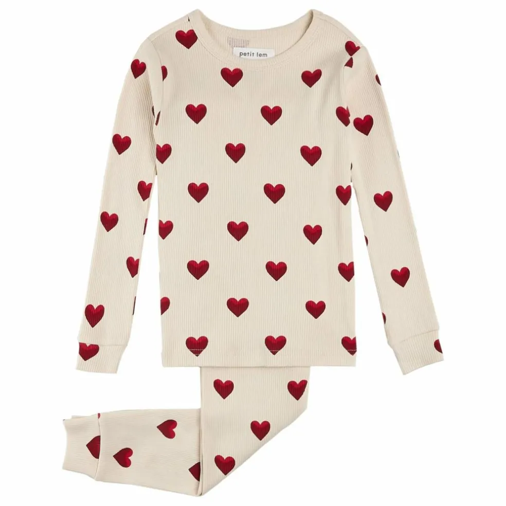 Pyjama Côtelé Cœurs Coton Bio | Beige