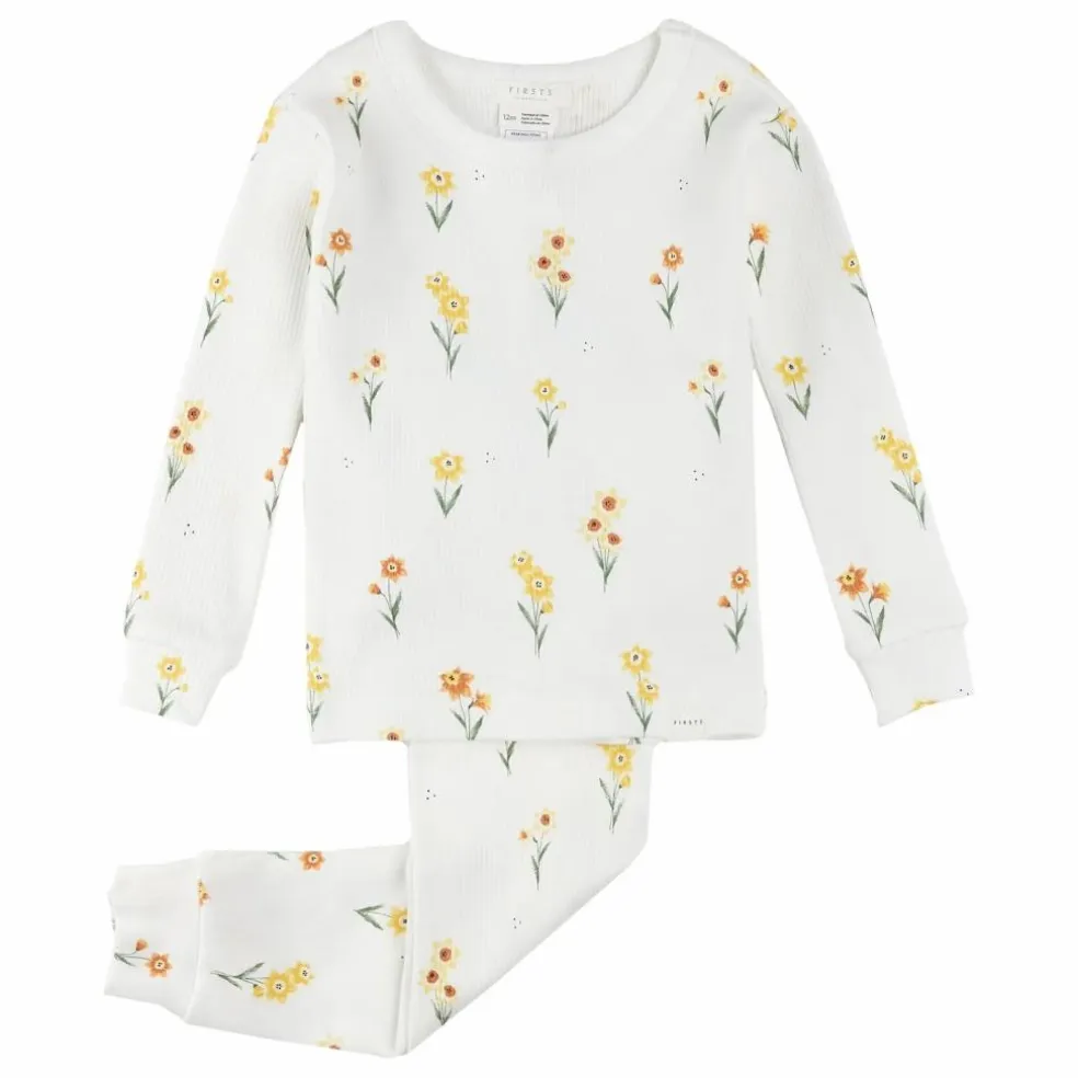 Pyjama Côtelé Jonquilles Coton Bio | Ivoire