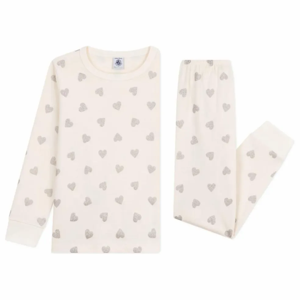 Pyjama Cœurs Pailletés Coton Bio | Ecru