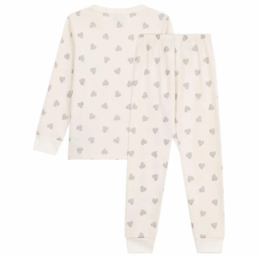 Pyjama Cœurs Pailletés Coton Bio | Ecru