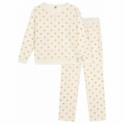 Pyjama Droit Cœurs Pailletés Coton Bio | Ecru