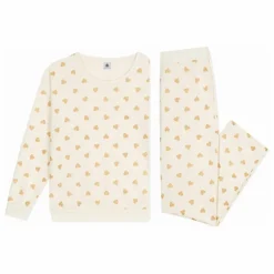 Pyjama Droit Cœurs Pailletés Coton Bio | Ecru