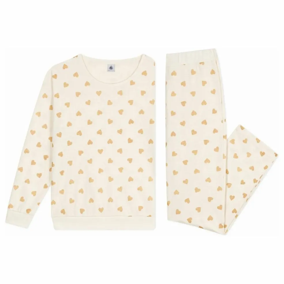 Pyjama Droit Cœurs Pailletés Coton Bio | Ecru