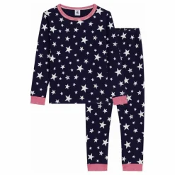 Pyjama Etoiles Col Rayé Coton Bio | Bleu nuit