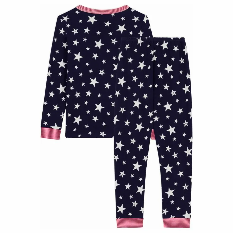 Pyjama Etoiles Col Rayé Coton Bio | Bleu nuit