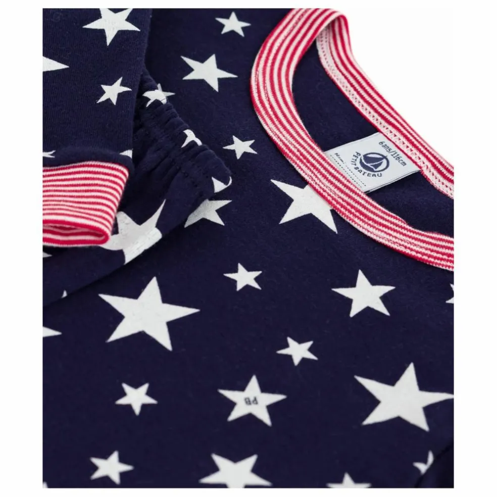 Pyjama Etoiles Col Rayé Coton Bio | Bleu nuit