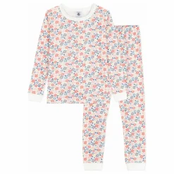 Pyjama Fleuri Bords Contrastés Coton Bio | Blanc