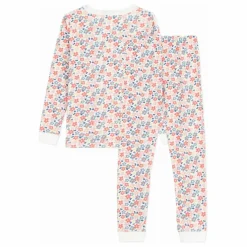 Pyjama Fleuri Bords Contrastés Coton Bio | Blanc