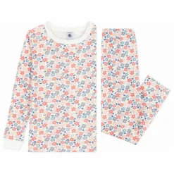 Pyjama Fleuri Bords Contrastés Coton Bio | Blanc