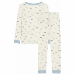 Pyjama Oiseaux Col Rayé Coton Bio | Ecru
