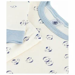 Pyjama Oiseaux Col Rayé Coton Bio | Ecru