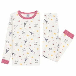Pyjama Paris Col Rayé Coton Bio | Blanc