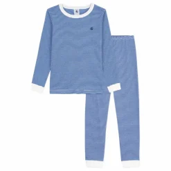 Pyjama Rayé Bords Contrastés Coton Bio | Bleu
