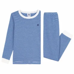 Pyjama Rayé Bords Contrastés Coton Bio | Bleu