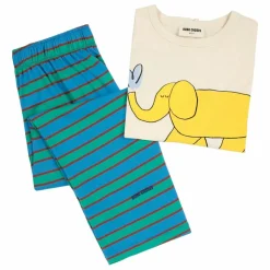 Pyjama Rayé Eléphant Coton Bio | Bleu