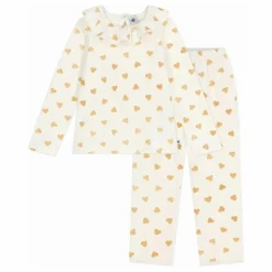 Pyjama Volants Cœurs Pailletés Coton Bio | Ecru
