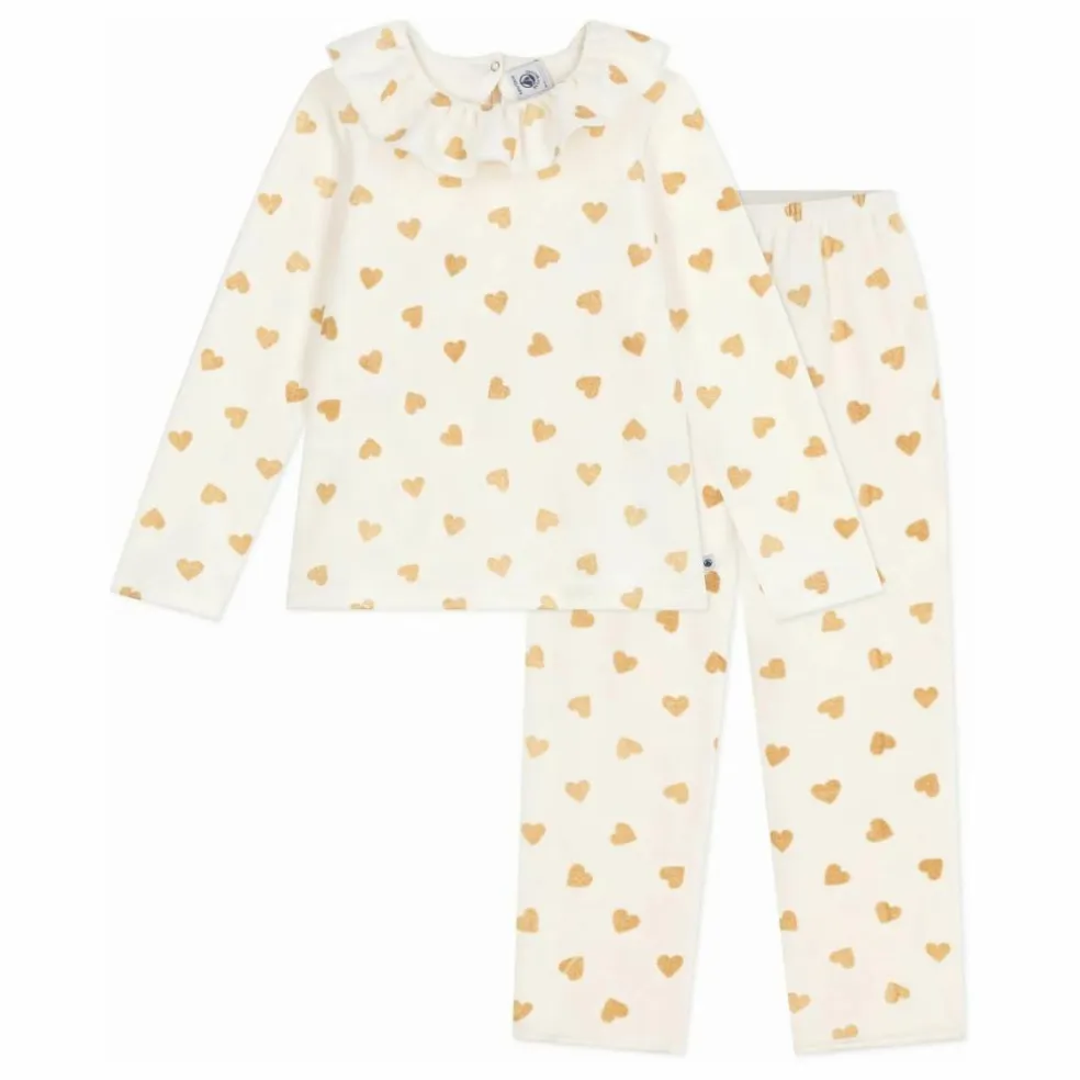 Pyjama Volants Cœurs Pailletés Coton Bio | Ecru