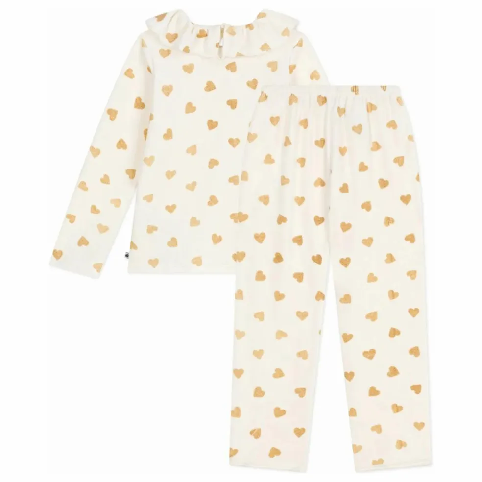 Pyjama Volants Cœurs Pailletés Coton Bio | Ecru
