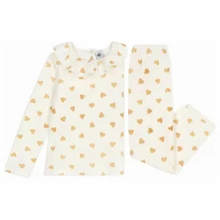 Pyjama Volants Cœurs Pailletés Coton Bio | Ecru