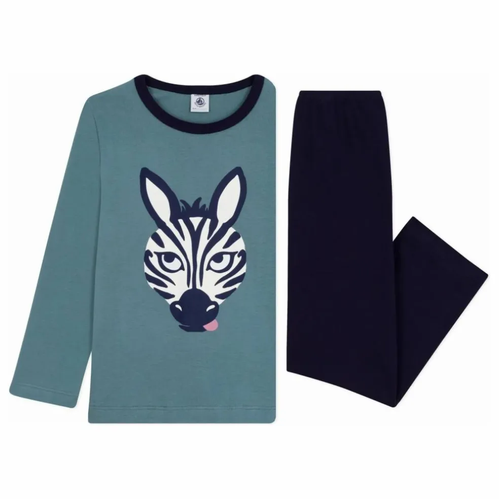 Pyjama Zèbre Coton Bio | Bleu