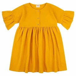 Robe à Volants Coton Bio | Jaune moutarde
