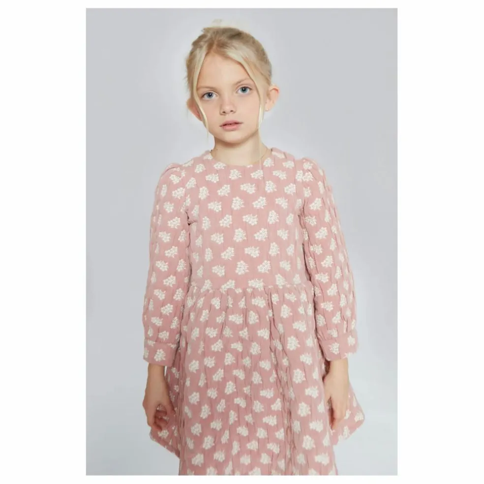 Robe Anita Fleurie Jacquard Coton Bio | Rose poudré