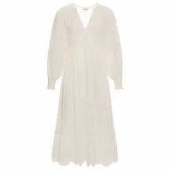 Robe Brodé Manches Longues en Coton Bio | Blanc cassé