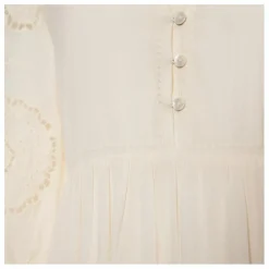 Robe Brodé Manches Longues en Coton Bio | Blanc cassé