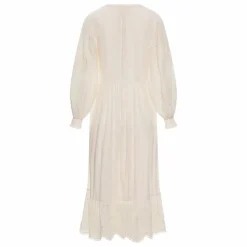 Robe Brodé Manches Longues en Coton Bio | Blanc cassé