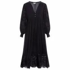 Robe Brodé Manches Longues en Coton Bio | Noir