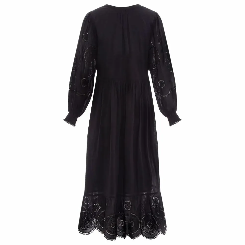 Robe Brodé Manches Longues en Coton Bio | Noir
