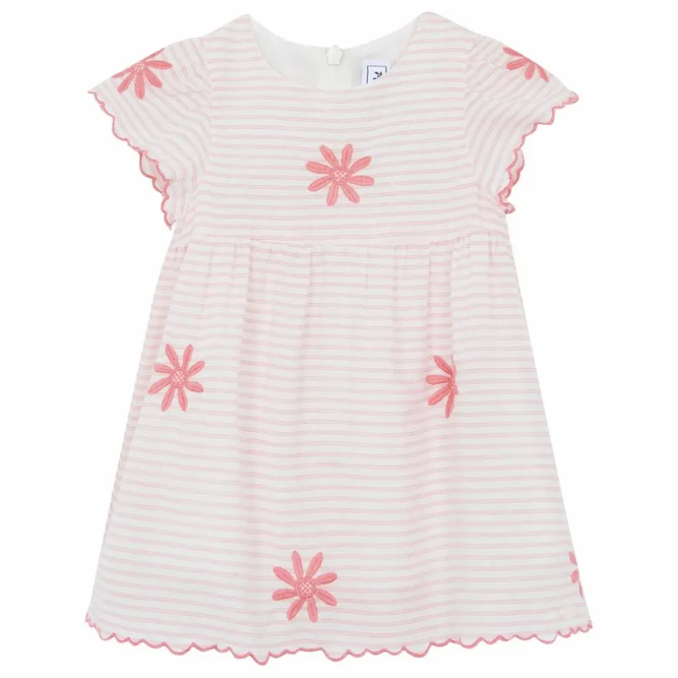Robe Brodée Rayures | Rose