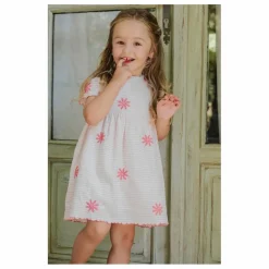 Robe Brodée Rayures | Rose